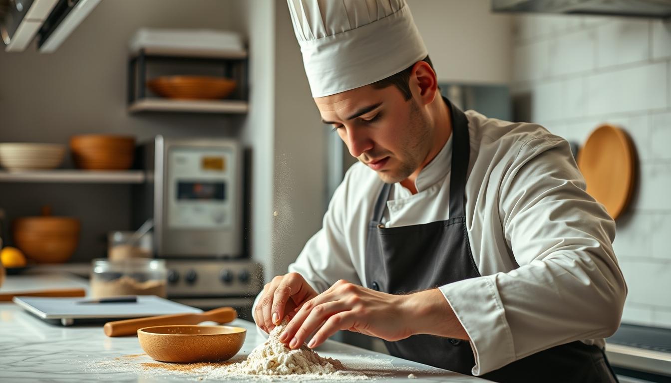Measured baking ingredients prepared on a counter